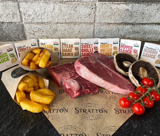 Selection of Stratton Food Halls Butchers Products Trays with sausages, burgers, bacon and marinated chicken